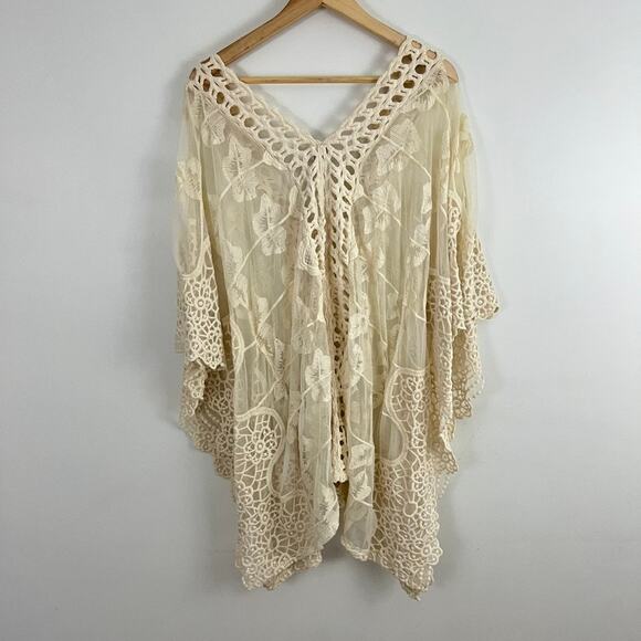 XCVI Lace Crochet Sheer Swim Cover Up Beach Women Size Large Cream Off White - Picture 3 of 12